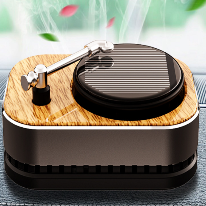 SOLAR retro record player aromatherapy diffuser for your car!  You can fill this classic look piece with the natural and organic essential oils of your choice.