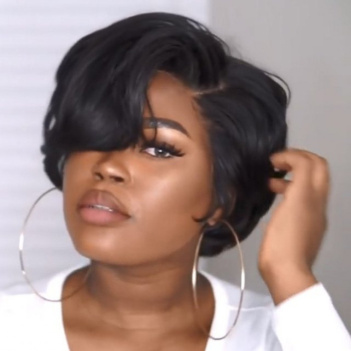 Black bob micro curl short hair