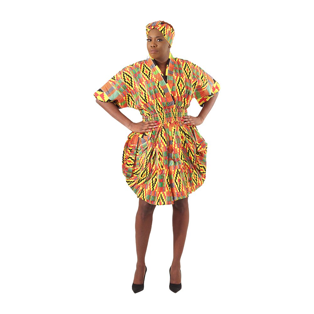 Kente Print Smocked Dress