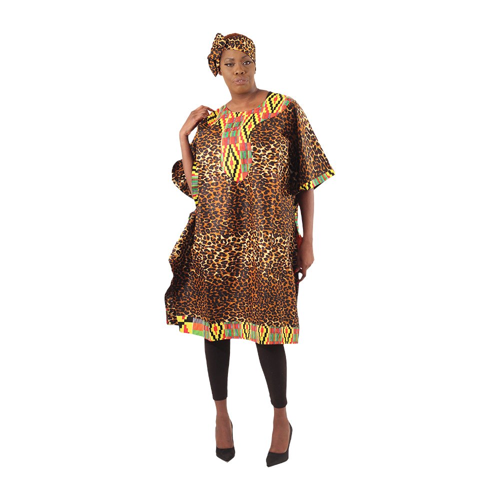 Kente & Leopard Patchwork Poncho