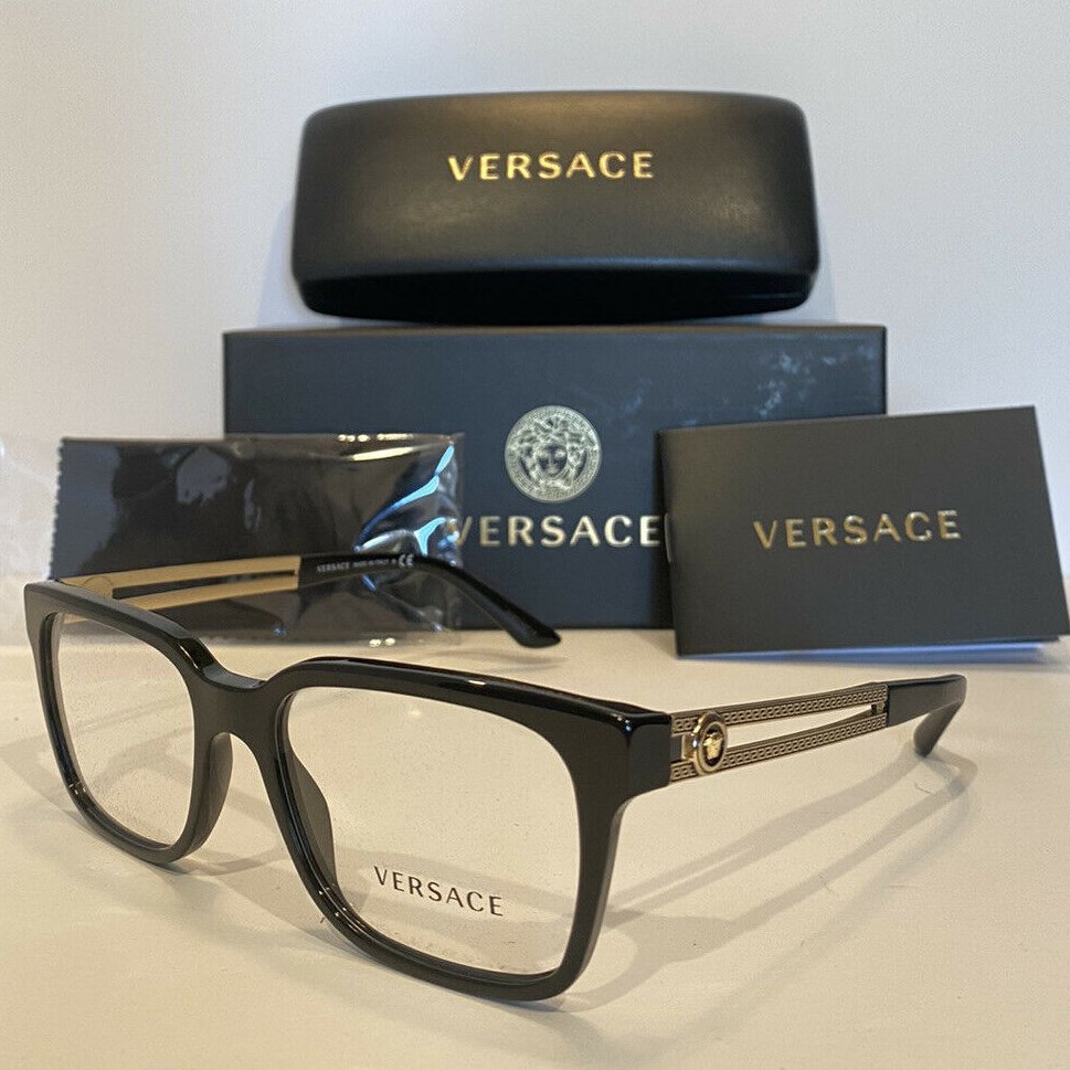 Versace Men's VE3218 GB1 Gold & Black Eyeglasses Optical Frames W/ Case